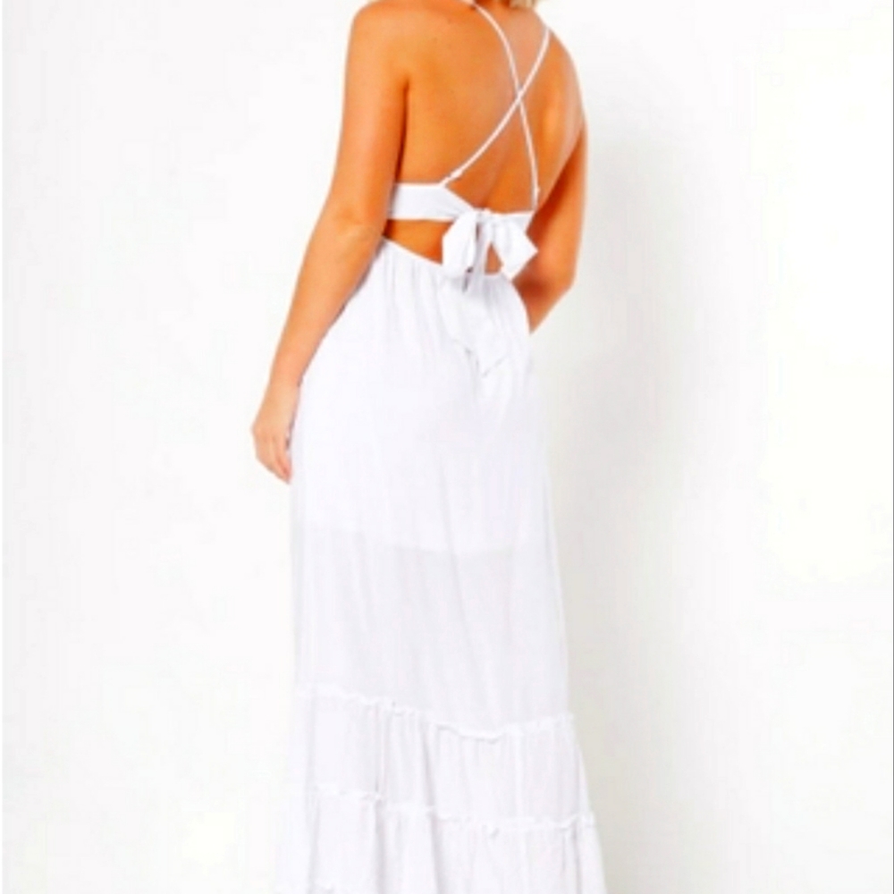 Floral Print Crochet Waist Maxi Dress